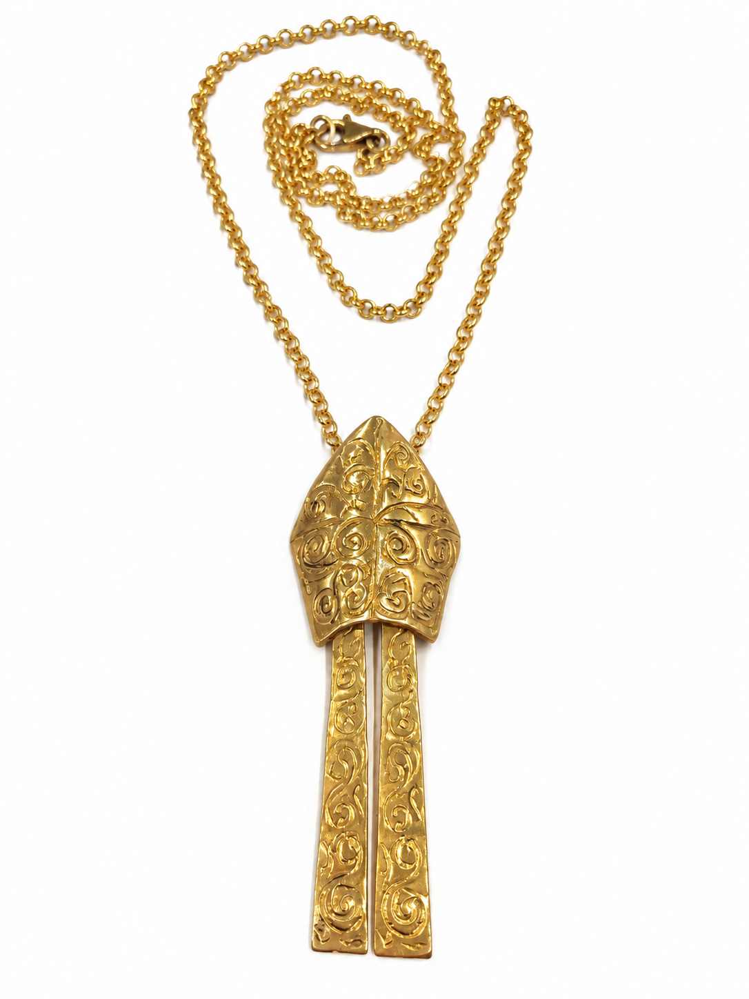 Collana Mitra piccola con code San Gennaro in bronzo e catena dorata